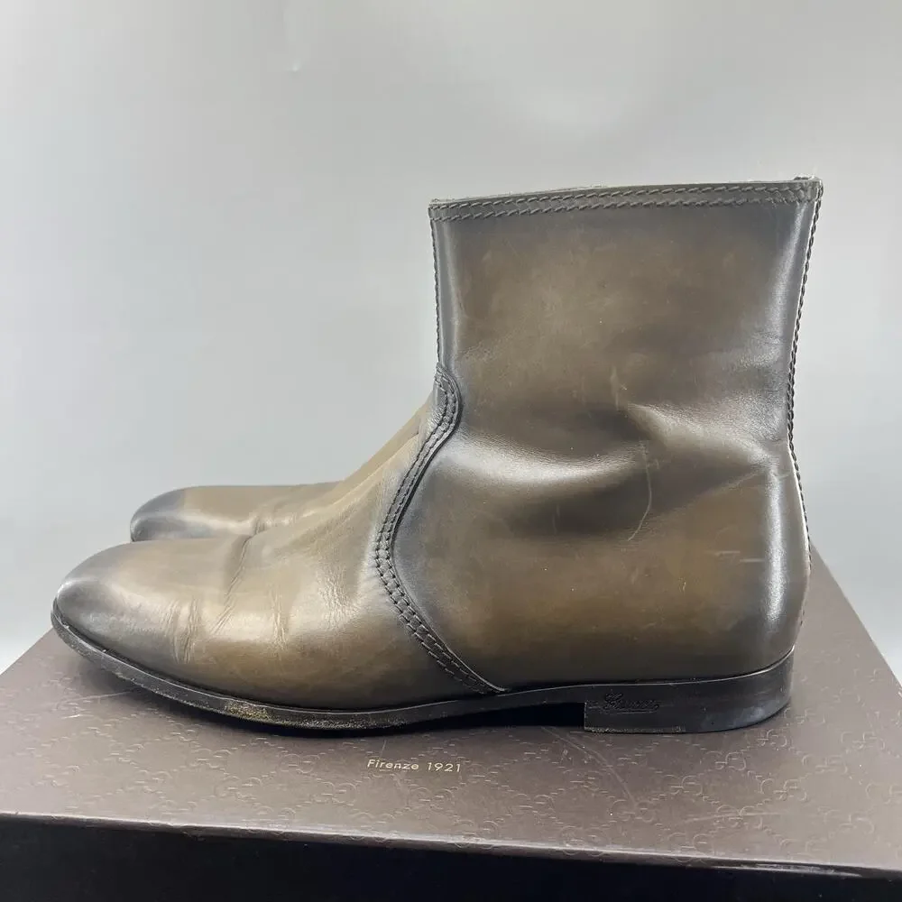 Gucci Betis Glamour Ankle Boots Men's 9.5 US, 9 UK Brown Zip Square Toe Shoes
